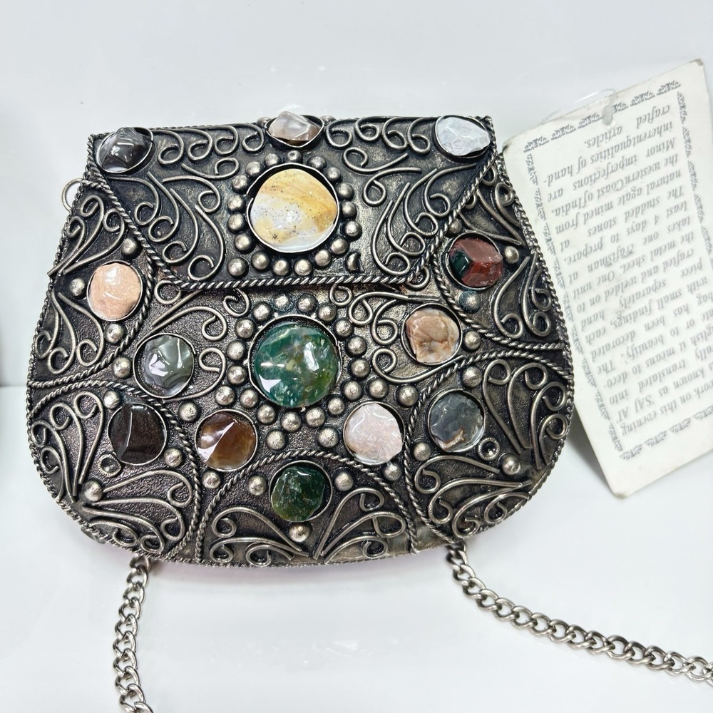 Silver Metal Purse Set 1lb 7oz Sajai Bag - Agate Stones Cocktail 1 NWT + 1 NWOT - Picture 3 of 12
